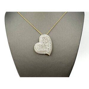 Signed Cu Diamond Pave Heart Gold Plated Pendant Necklace 18"
